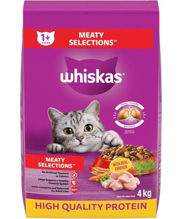 WHISKAS Meaty Selections Dry Cat Food with Real Chicken 4kg Bag & Dry Cat Food with Real Tuna 4 kg Bag - Buy Online on GoSupps.com