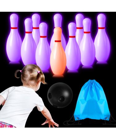 Deekin 12 Pcs LED Kids Bowling Set Glow in The Dark Bowling Light Up Bowling Pins Toy Games Indoor Outdoor for Toddler Girls Boys Adults Family Party Lawn Yard Sports Fun, 10 Pins and Ball