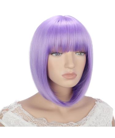 Bob Short Purple Wig with Bangs for Women - Lavender Silky Straight Costume Cosplay Party Daily Use 12 - Heat Resistant Synthetic Hair (Light Purple) - Buy Online on GoSupps.com