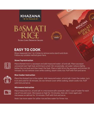 Khazana Premium Ultra Extra Long Basmati Rice - 10lb Resealable Zipper Bag | Aged & Aromatic Authentic Grain From India | GMO-Free, Gluten-Free, Cholesterol-Free & Kosher - 10lb Pack - Buy Online on GoSupps.com