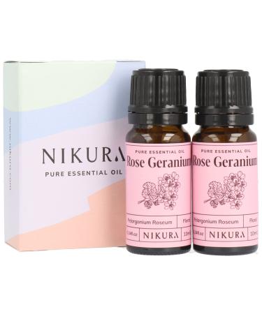Nikura Rose Geranium Essential Oil - 20ml (2 x 10ml) | 100% Pure Natural Oils | Perfect For Skincare Stress Relief Aromatherapy Diffusers | Great For Self Care Massage Deodorant | Vegan & UK Made Rose Geranium 10 ml (Pack of 2)
