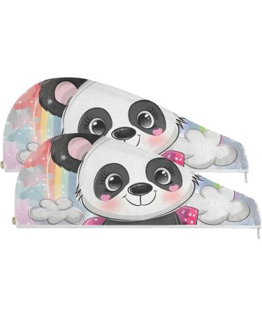 Cute Cartoon Panda Hair Towel 2 Pack - Super Absorbent Quick Dry Turbans for Women & Girls - Buy Online on GoSupps.com