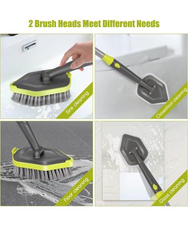 2-in-1 Tub and Tile Scrubber Brush with 3 Replacement Heads - Extendable Handle Floor Cleaning Brush in Green+Gray - Buy Online on GoSupps.com
