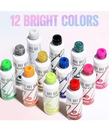 TOMICCA Neon Gel Polish Nail Art Liner Kit - 12 Glitter Colors Swirl Nail Paint Set - Buy Online on GoSupps.com