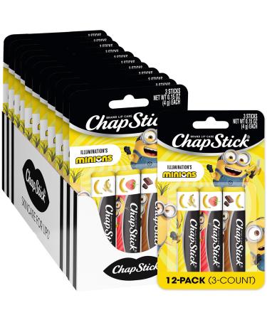 ChapStick Bulk Lip Balm Sets Minions 12 Banana Variety 3-Packs (36 Sticks Total) Party Favors for Kids Stocking Stuffers 0.15 Oz Ea