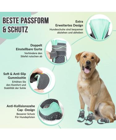 Eyein Dog Shoes - Breathable Paw Protection with Non-Slip Sole & Reflective Velcro Fastener for All Dog Sizes - Green 4 Pieces - Buy Online on GoSupps.com