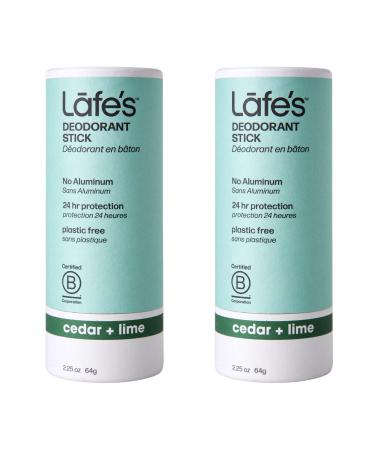 Lafe's Natural Deodorant | 2-Pack 2.25oz Plastic Free Natural Deodorant Stick in Paper Packaging | Aluminum Paraben and Baking Soda Free with 24-Hour Protection (2-Pack Cedar & Lime) Cedar & Lime 1 Count (Pack of 2)