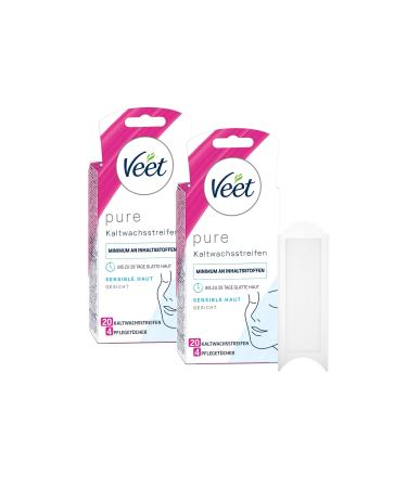 Veet pure cold wax strips - suitable for sensitive skin - application for face - up to 28 days of smooth skin - 40 x double strips of 80 applications