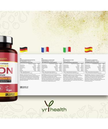 YrHealth Iron Supplement 20mg Anti-Fatigue Complex - 180 Vegan Capsules with Vitamin B12, Folic Acid, C, B6, Zinc, Copper - Made in UK - Buy Online on GoSupps.com