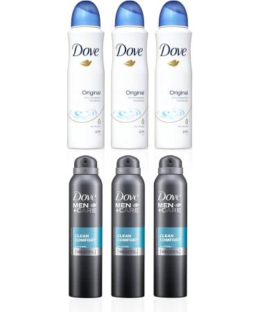 Dove Anti-Perspirant Deodorant Original & Men + Care Clean Comfort Spray Deodorant Combo - Pack of 6 (30.42 Ounce) - Buy Online on GoSupps.com