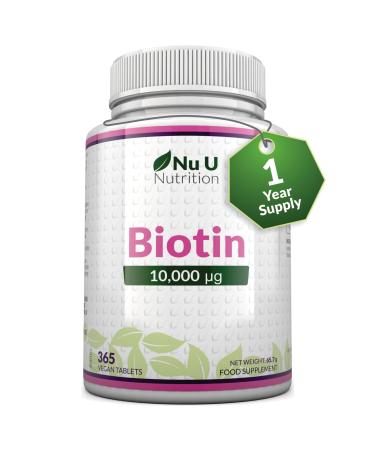 Biotin Hair Growth Supplement - 365 Vegan Tablets (Full Year Supply) - Biotin 10 000mcg by Nu U Nutrition