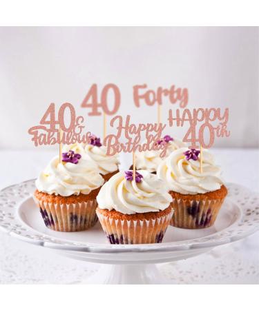 40 Pieces Rose Gold Glitter 40th Birthday Cupcake Toppers | Perfect for Teen Party Decorations - Buy Online on GoSupps.com
