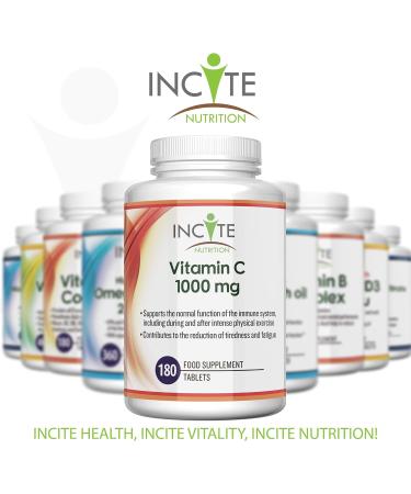 Vitamin C 1000mg | 180 Premium Tablets | High Dose Ascorbic Acid | Vegetarian & Vegan Friendly | Made in UK - Buy Online on GoSupps.com
