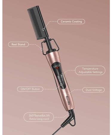 Terviiix Electric Hot Comb for Black Hair, Wigs & Beard - Anti-Scald Straightening Comb with Keratin & Argan Oil Infused Teeth - Adjustable Temperatures - Auto Shut Off - Rose Gold - Buy Online on GoSupps.com