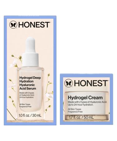 Honest Beauty Hydrogel Bundle | Moisturizing Hydrogel Cream + Deep Hydration Hyaluronic Acid Serum | Gentle for Sensitive Skin Fragrance Free Vegan | 1.7 fl oz 1 fl oz