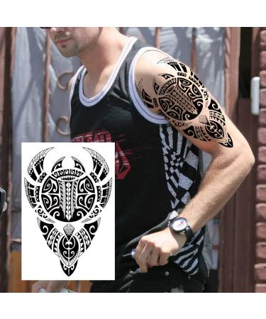 NEZAR Maori Temporary Tattoo Sleeve - 11 Sheets, Tiki Turtle Manta, Black Dragon Totem, Waterproof Fake Tattoo Sleeves for Men and Women - Buy Online on GoSupps.com