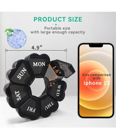 Gaonmic Cute Flower Pill Organizer - 7 Day Portable Case for Vitamins and Supplements (Black) - Buy Online on GoSupps.com