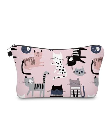Aiphamy Cute Travel Makeup Bag Cosmetic Bag Small Pouch Gift for Women (Pink Cat) A Pink Cat