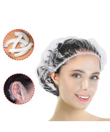 Vtrem 30PCs Disposable Shower Caps + 60PCs Ear Protector Caps  Larger and Thicker Waterproof Elastic Bath Caps  Clear Plastic Ear Covers for Hair Dye  Women Spa  Home  Hotel and Hair Salon Style 2