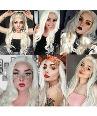 Natural Hairline White Blonde Lace Front Wigs - Body Wave Synthetic Hair for Drag Queens & Cosplay - 26 Pastel Wedding Wigs for Women - Buy Online on GoSupps.com