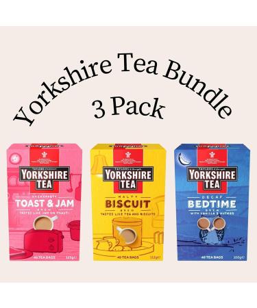 Yorkshire Tea Bags Specialty Brew Bundle Containing Biscuit Brew Toast and Jam Decaf Bedtime (Pack of 3 Total 120 tea bags) - Buy Online on GoSupps.com