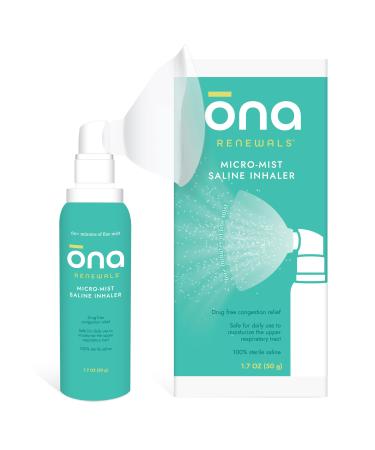 ONA Renewals Saline Micro-Mist Nasal Inhaler Congestion Relief for Adults Cold and Flu Allergy Sinus Relief Unscented 1.7oz