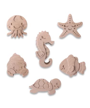 Coffelli furniture buttons children's room (marine animals 6 packs) wood animal knobs for chest of drawers or as a kindergartenobe made of beech wood 6 pack sea animals birch wood