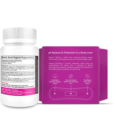 NutraBlast Boric Acid Vaginal Suppositories 600mg (30 Count) + Balance Shield Panty Liners | Discharge & Odor Control | Charcoal-Infused Bamboo pH Balanced Core - Buy Online on GoSupps.com