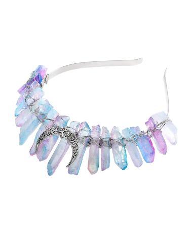 AWAYTR Raw Crystal Quartz Crown Rhinestone Tiara Headband - Watercolor Mermaid Headpiece for Women, Perfect for Weddings & Parties - Buy Online on GoSupps.com