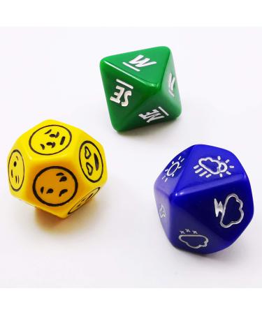 Bescon's Emotion, Weather and Direction Dice Set, 3 Piece Proprietary Polyhedral RPG Dice Set in Blue, Green, Yellow Emotion and Weather 3pcs Set