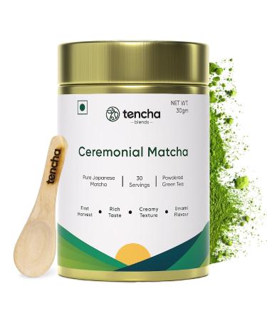 Ten.cha - Ceremonial Matcha Tea | 100% Pure Super Premium Grade | Japanese Matcha Green Tea Powder | Free Spoon | Vegan | Tested For Radiation | 30gms