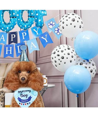 Dog Birthday Party Accessories: Bandana Hat Set Happy Birthday Banner & Paw Print Balloons for Pet Girls - Buy Online on GoSupps.com