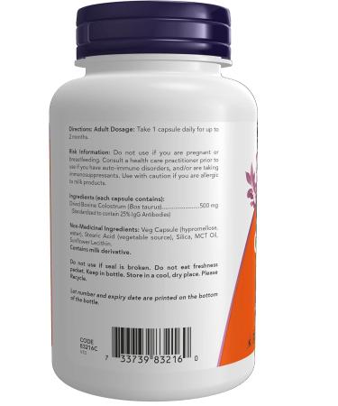 NOW - Colostrum 500mg 25% IgG 120 Vegetarian Capsules - Buy Online on GoSupps.com