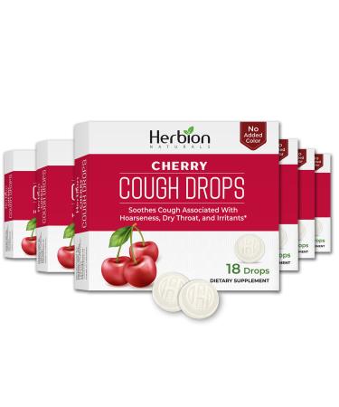 HERBION Naturals Cough Drops Dietary Supplement Soothes Cough for Adults and Children Over 6 Years No Artificial Flavor No Added Color 108 Count Cherry Pack of 6
