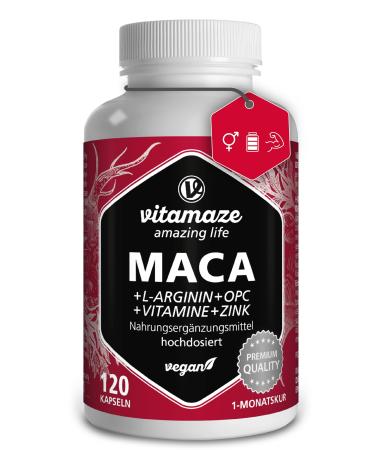 Maca Complex 5000mg - nergie Booster Circulation Endurance avec L-Arginine + Vitamines B6 B12 + OPC + Zinc -120 Vegan Capsules
