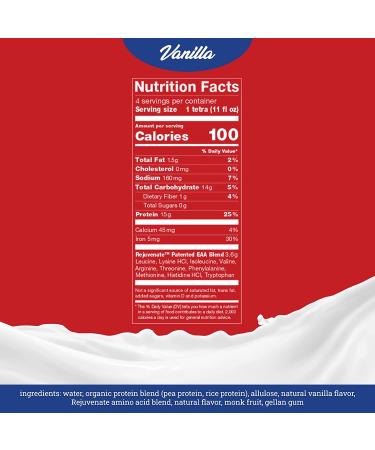 Rejuvenate Ready To Drink 15g Organic Plant Protein with Essential Amino Acid Blend - Muscle Health & Wellness - Supplement for Men & Women - Sugar  Dairy  and Gluten Free - 12 Servings - Vanilla - Buy Online on GoSupps.com