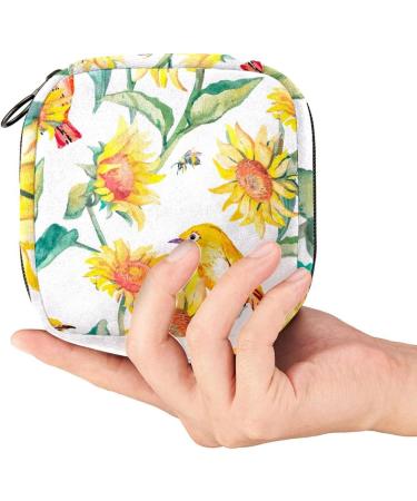 Buy Stylish Menstruation Pad Bag with Zipper | Watercolor Birds & Sunflowers | Women's Tampon & Napkin Bag - Color 9 - Buy Online on GoSupps.com