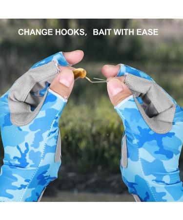 Eicolorte Camouflage Fishing Gloves with Silicone Anti-Slip Design - Sun Protection, Breathable, S/M Camouflage Blue - Buy Online on GoSupps.com