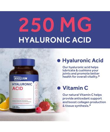 Whollium Hyaluronic Acid Capsules 250mg + 25mg VC | Joint, Skin, & Eye Support | Low Molecular Weight | Gluten-Free, Non-GMO | Vegan | 120 Caps - Buy Online on GoSupps.com