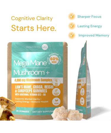 Lion s Mane Mushroom Gummies 4 000mg 4-in-1 Complex with Reishi Chaga Cordyceps + B12 & B6 High Potency Brain Supplement for Focus Memory Clarity & Mood Vegan Gluten-Free 90 Gummies - Buy Online on GoSupps.com