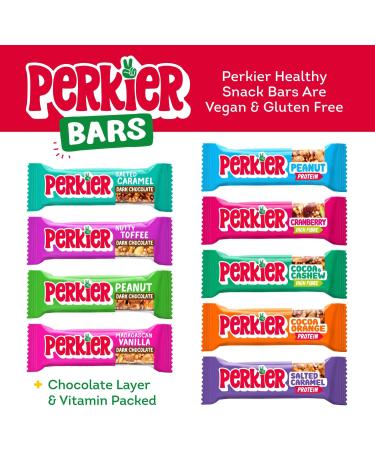 Perkier Crunchy Peanut Snack Bars (18 Pack) - Vegan, Gluten Free, High Protein & Fibre, Low Sugar, Natural Ingredients - Healthy, Lower Calorie Bars with No Palm Oil - 18 Count Pack - Buy Online on GoSupps.com