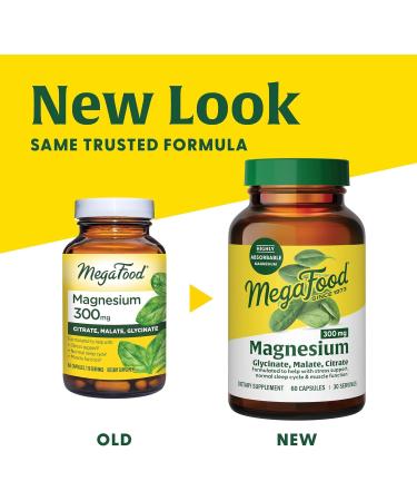 MegaFood Magnesium 300 Capsules - Vegetarian Blend for Heart, Nerve Health & Relaxation - Highly Absorbable Citrate, Malate, Glycinate - Gentle & Effective - 60 ct - Buy Online on GoSupps.com