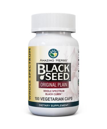 Amazing Herbs Whole Spectrum Black Seed Original Plain, Vegetarian Capsules - Gluten Free, Non GMO, Cold Pressed Nigella Sativa Aids in Digestive Health - 100 Count, 475mg