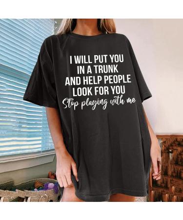 Women's Oversized Baggy Graphic Tee - Trendy Loose Fit Crewneck T-Shirt - Dark Gray, Size Small - Buy Online on GoSupps.com