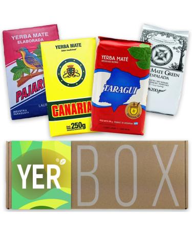 YERBOX Yerba Mate Kit YERBOX : Traditional Pajarito 250g + Traditional Canarias 250g + Traditional Taragui 250g + Yerba Mate Green Despalada 200g | Energy drink rich in vitamins and antioxidants!
