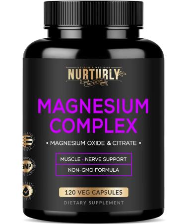 Magnesium Citrate & Oxide 500mg Complex Supplement - High Absorption Maximum Strength - Helps Support Bone Density and Strength  Muscles  Energy and Sleep - 120 Vegan Capsules 120 Count (Pack of 1)