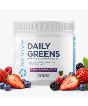 REVIVE MD Daily Green Powder Superfood (Fresh Berry) - Supergreens Powder to Support Energy Levels - Green Juice That Improves Fiber Intake - Vegetable Supports Digestion and Gut Health (30 Servings)