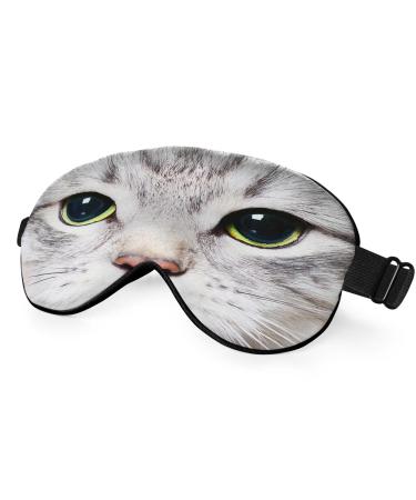 Cat Silk Eye Mask Sleep Mask Cute Funny Kitten Big Green Eyes Animal Pet Eye Mask with Adjustable Strap Lightweight for Women Work Travel Night Sleep