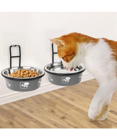 Torlam Elevated Cat Bowls, Wall Mounted Cat Food Dish, Raised Cat Food and Water Bowls, Stainless Steel Elevated Pet Bowls with Stand, Nonslip No Spill Pet Feeding Bowls (2 Packs) Grey