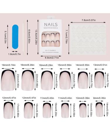 NICENEEDED Medium Length Nude Nails with Black French Tip Square Short Press on Nails Artificial Glossy False Nails with Nail Glue Stickers for Women Girls Daily Wear - Buy Online on GoSupps.com